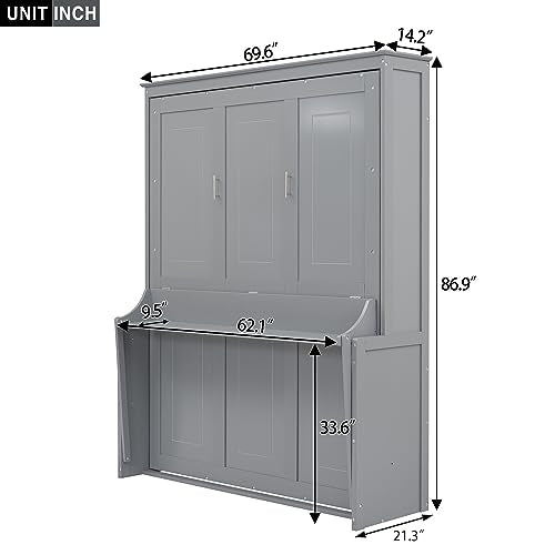 Grey Queen Murphy Bed with Shelf Y747