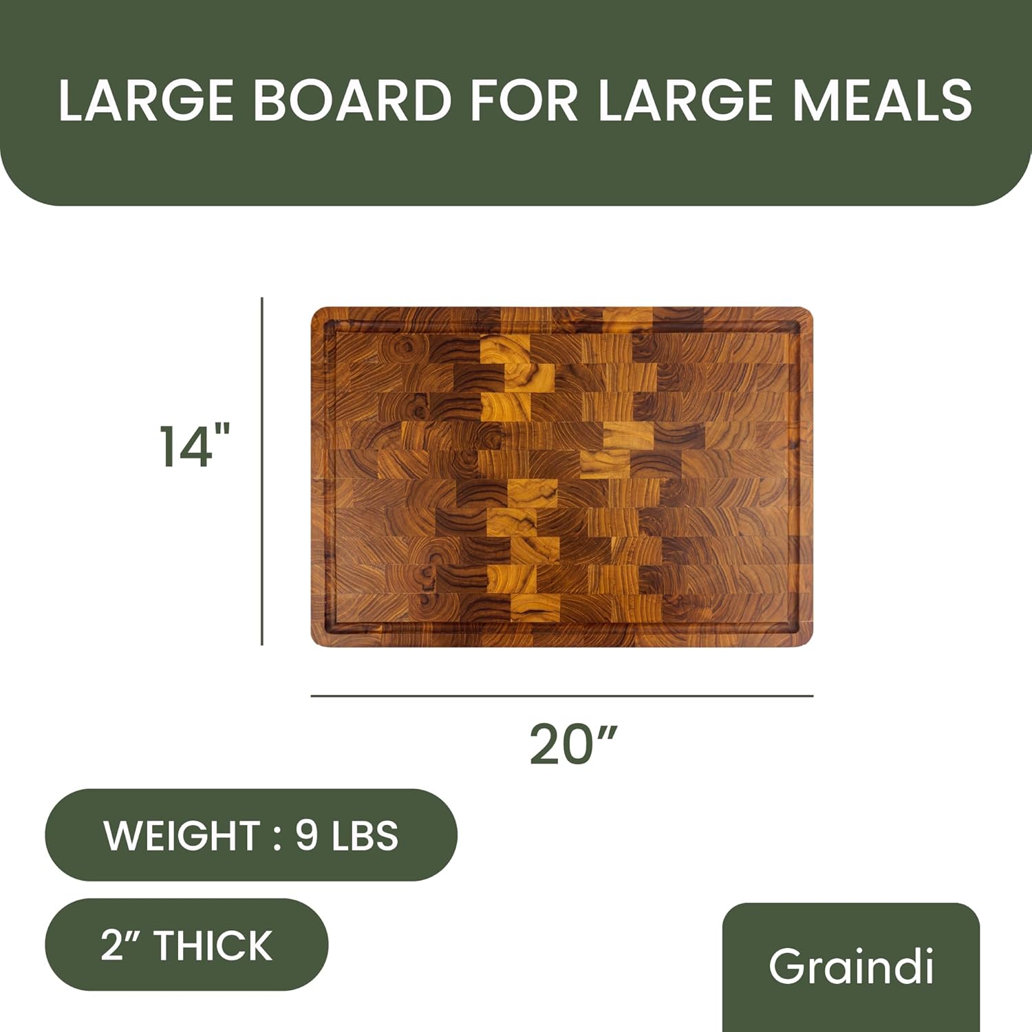 20" x 14" Teak Wood End Grain Cutting Board R298