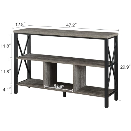 47-inch Rustic Entryway Console Table with Storage, 3-Tier Shelves, Brown Y4948
