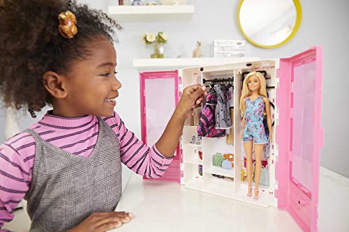 Blonde Fashion Doll & Pink Closet Playset with Clothes & 12 Accessories E42537