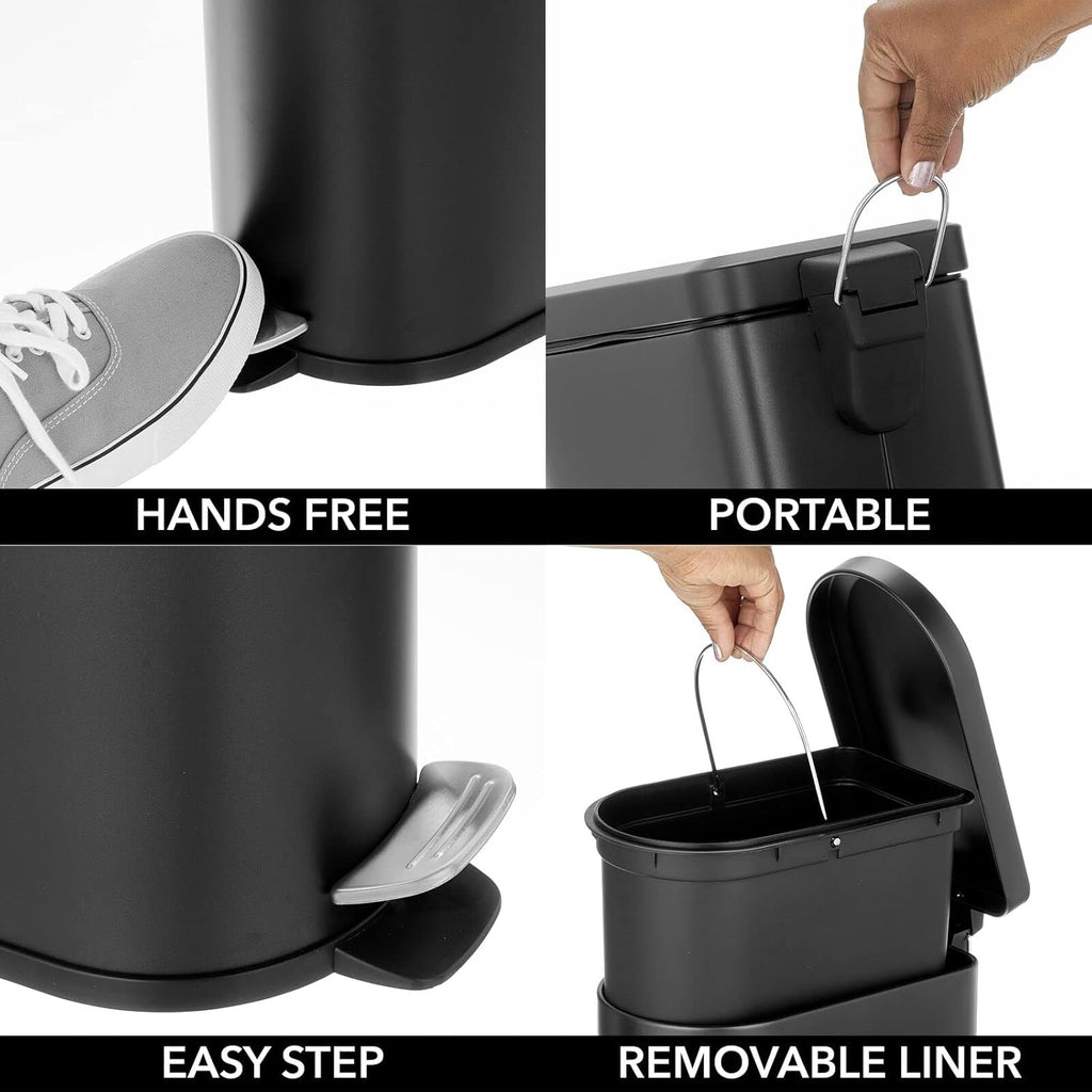 Black 2.6 Gallon Stainless Steel Step Trash Can S9895