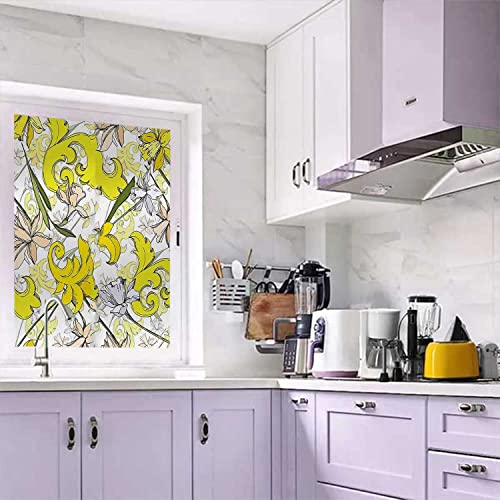 Floral Yellow Window Privacy Film, 17.7 inch by 23.6 inch O4678