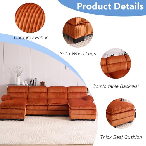 White Corduroy U Shaped Modular Sofa Sleeper with Double Chaise Y62998