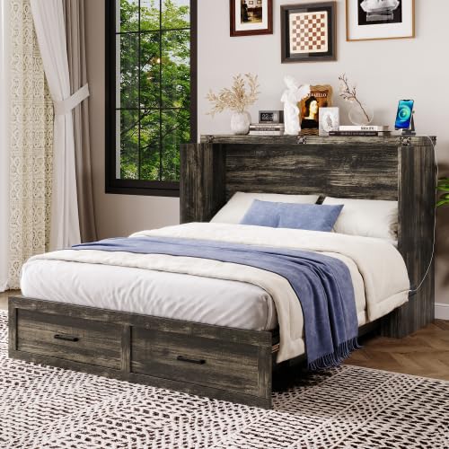White Queen Size Murphy Bed with Storage Drawer T599603