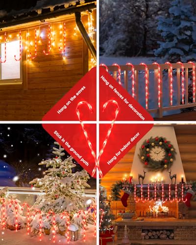 24 Pack Solar Christmas Candy Cane Lights with 168 Warm Lights I253416