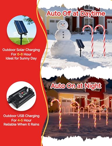 24 Pack Solar Christmas Candy Cane Lights with 168 Warm Lights I253416
