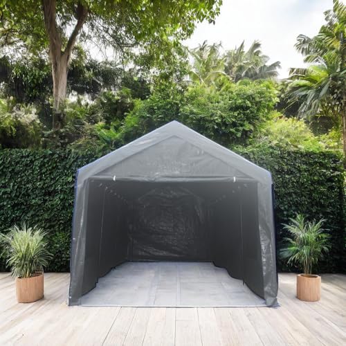 Grey Heavy Duty Portable Carport Canopy Tent with Sidewalls N76563