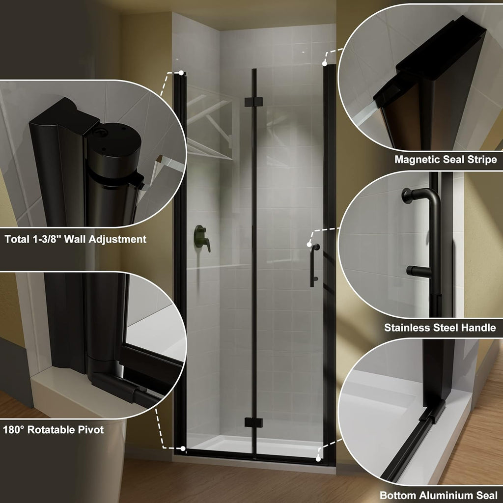 Matte Black 32 in. x 72 in. Clear Tempered Glass Shower Door V87761