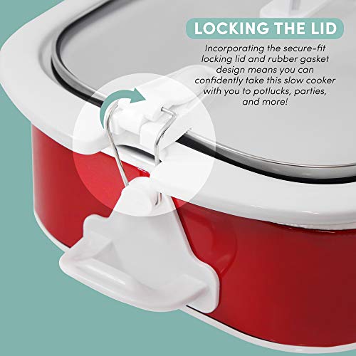 3.5Qt Red Casserole Slow Cooker with Locking Lid V2582