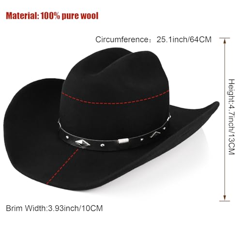 100% Wool Felt Cowboy Hat with Two Decorative Bands J497