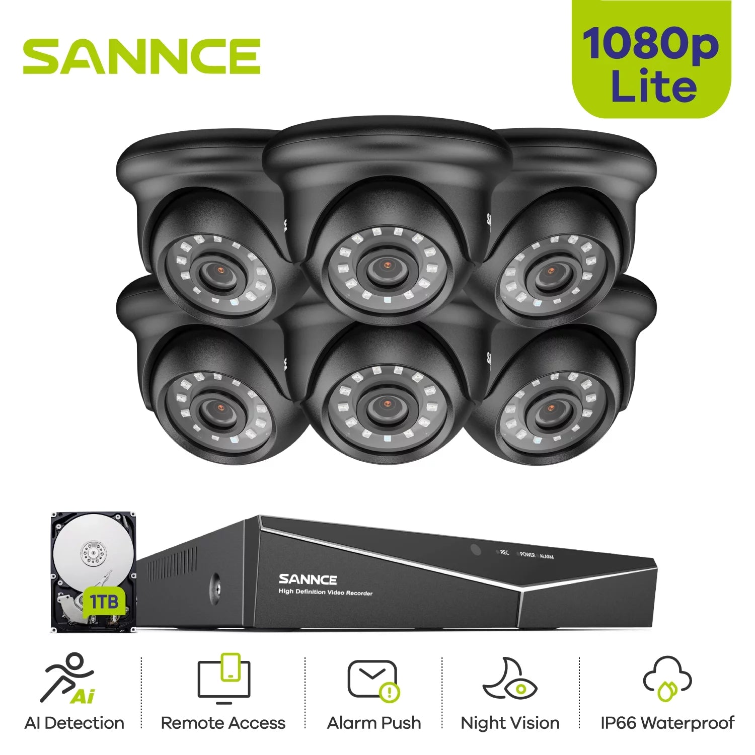 8CH 1080P HD CCTV System 6pcs Outdoor IR Security Camera DVR Kits with 1TB HDD U5154