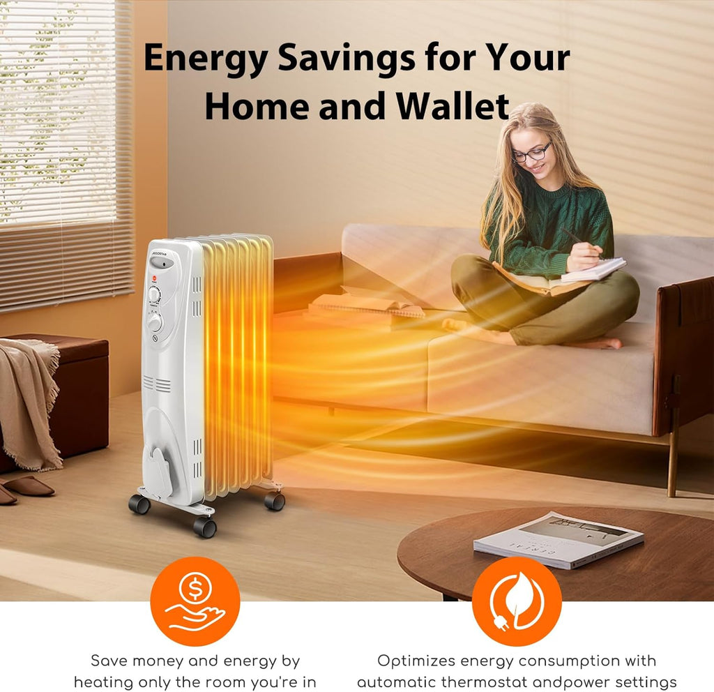1500W Oil Filled Radiator Heater with 3 Heat Settings Y3430