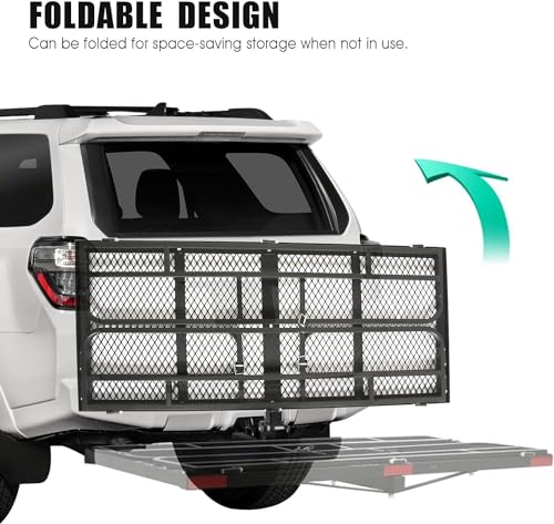 60 x 24 x 14 Inch Black Folding Hitch Mount Cargo Carrier with 500 lbs. Capacity J8559