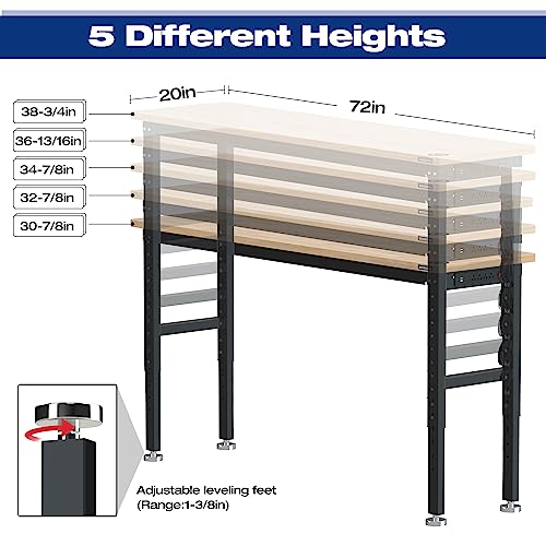 48" Adjustable Workbench with Rubber Wood Top M81469
