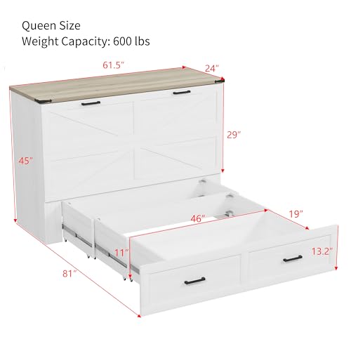 White Queen Size Murphy Bed with Storage Drawer T599603