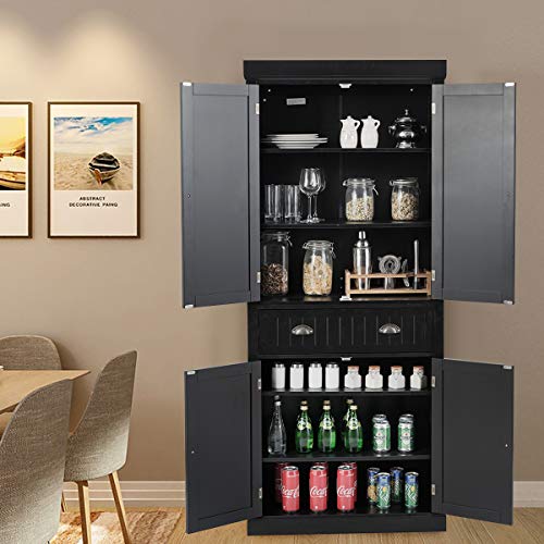 White 4-Door Wooden Storage Cabinet with Drawers and Adjustable Shelves V260548