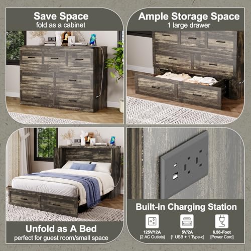White Queen Size Murphy Bed with Storage Drawer T599603