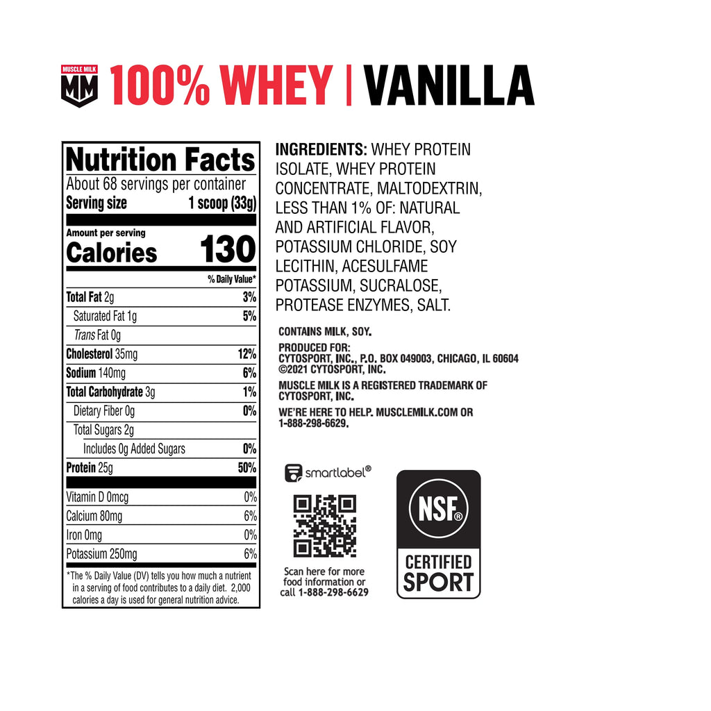 Vanilla Whey Protein Powder, 5 Pound, 66 Servings W120