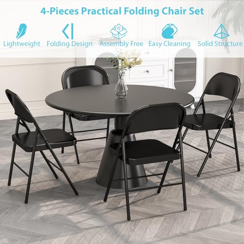 4 Pack Folding Chairs with Padded Cushion & Back (Black) P328