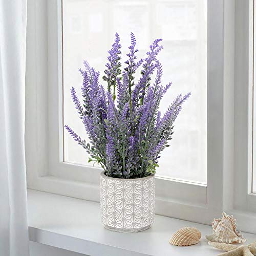 Lavender Flowers Artificial Fake Plant in Cement Pot S95344