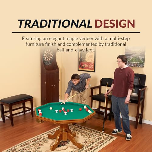 Oak 3 in 1 Octagon Poker Table with Bumper Balls, Cues, Chalk, Brush L73313