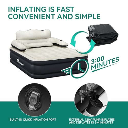 Queen Size Air Mattress with Headboard and Built-in Pump I482351