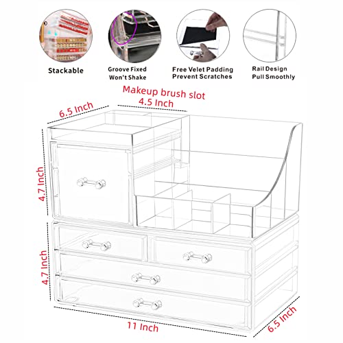 Clear Makeup Organizer With Drawers, Stackable Cosmetic Storage Display Case O2856