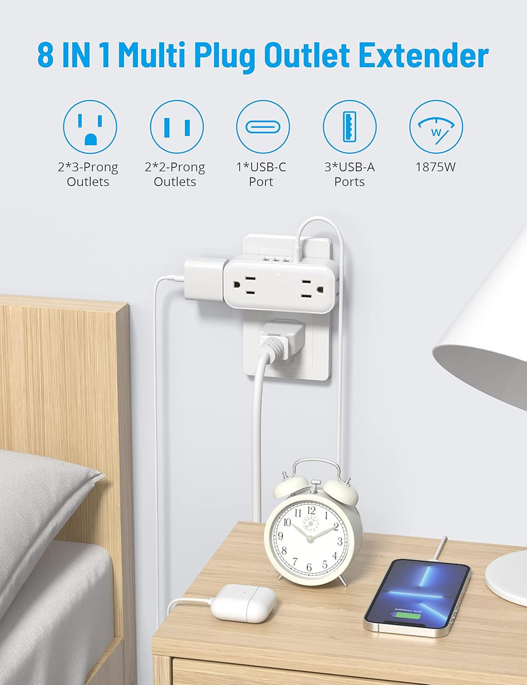 White 4 Outlet 4 USB Ports (1 USB C) Outlet Extender Q9206