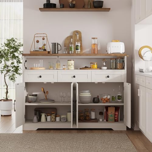 White Sideboard Buffet Cabinet with Drawers & Shelves H8232