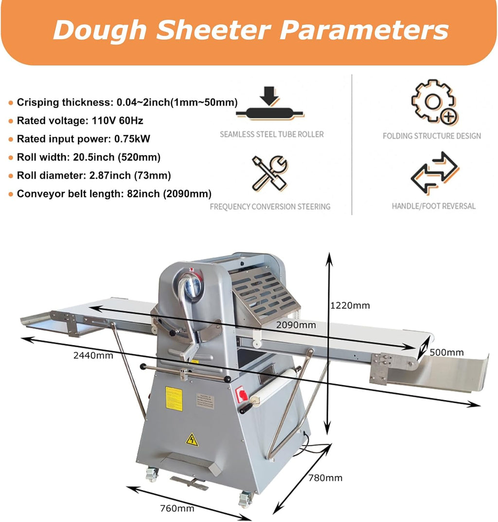 Dough Sheeter 20'' Reversible Dough Roller Machine with Foot Switch 110V U65843
