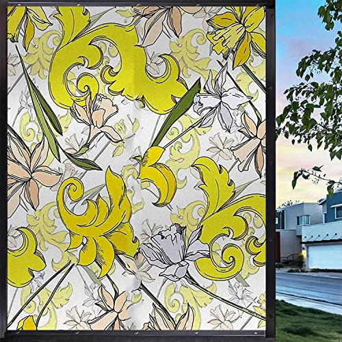 Floral Yellow Window Privacy Film, 17.7 inch by 23.6 inch O4678