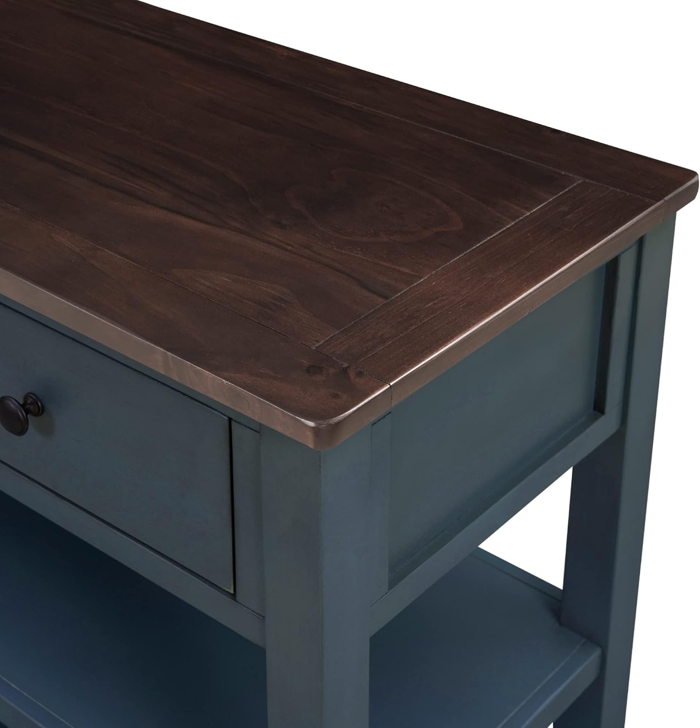 Navy Console Table with 2 Open Shelves and 3 Storage Drawers, Pine Solid Wood Frame M276109