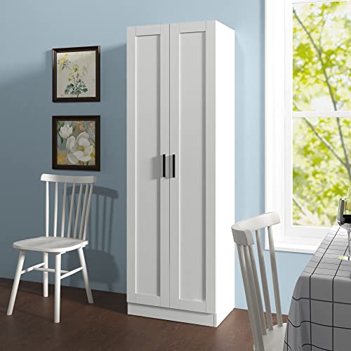 White Wooden Tall Storage Cabinet with 2 Doors and Shelves N5478