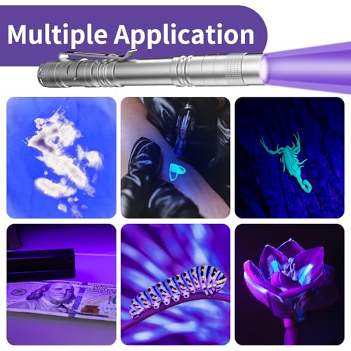 UV Black Light Flashlights, 4 Pack 395nm Mini Pen Lights with Clip, Waterproof Ultraviolet Flashlights Q186