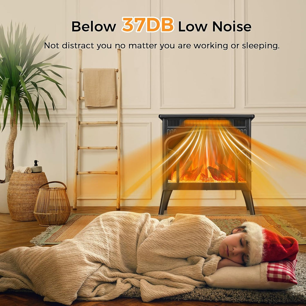 Electric Fireplace Heater, Free-Standing, 3D Infrared, Remote Control, 5100 BTU, 1500W R1969