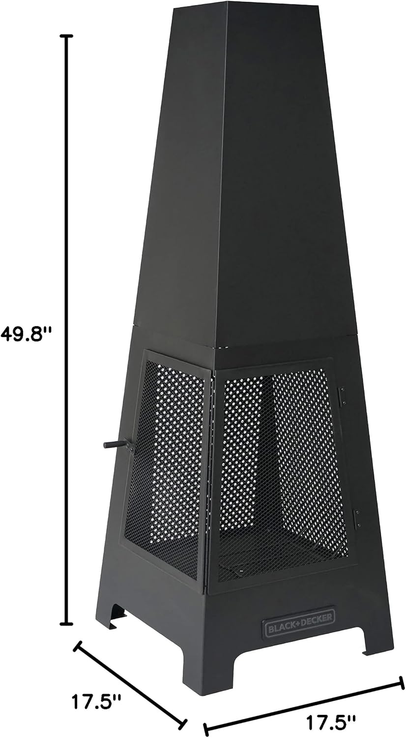 Black Steel Chiminea Fireplace with Poker H613628