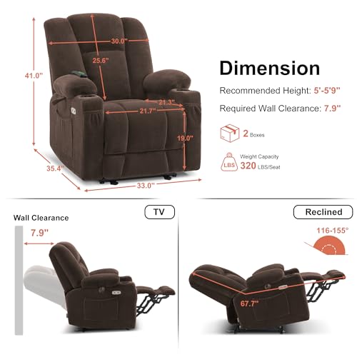 Brown Fabric Power Recliner Chair with Heat and Vibration Massage C34373