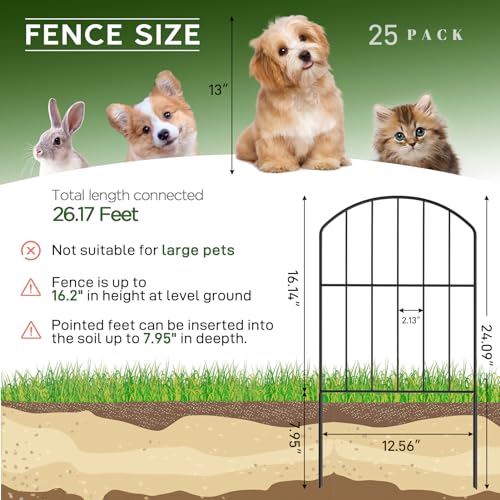 Black 10ft x 24in Rustproof Metal Garden Fence, 10 Pcs B4331