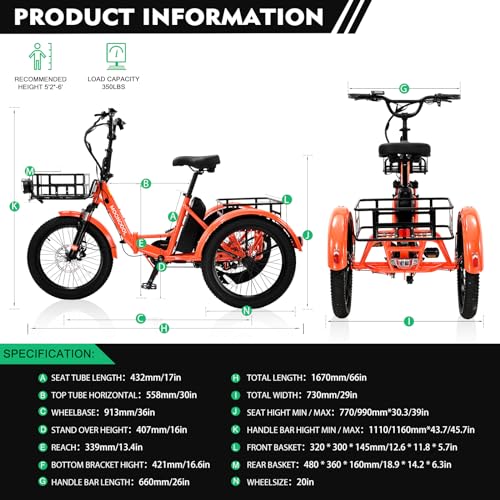 500W 48V Folding Aluminum Frame Electric Tricycle with Large Basket and Removable Battery S590949