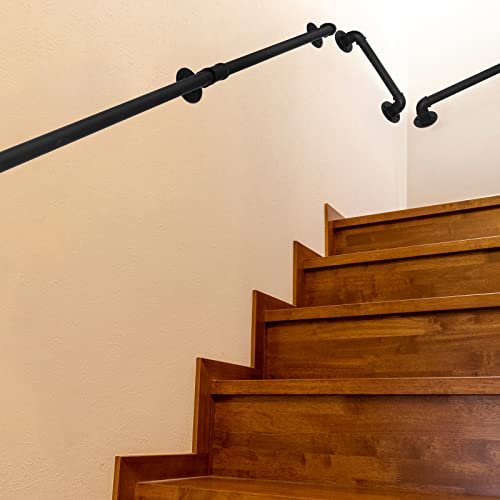 Matte Black Industrial Pipe Wall Handrail, 6.6FT X78402