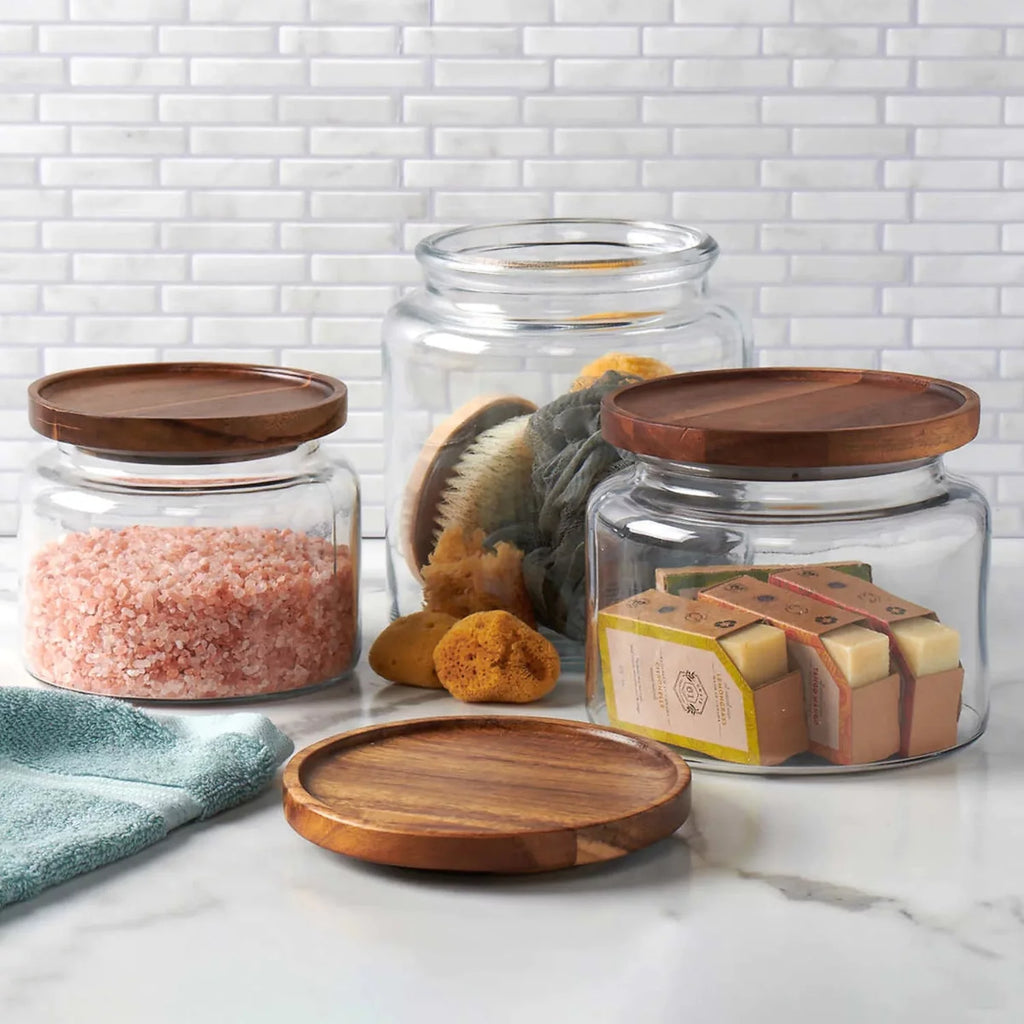 Set of 3 Glass Jars with Acacia Lids L700505
