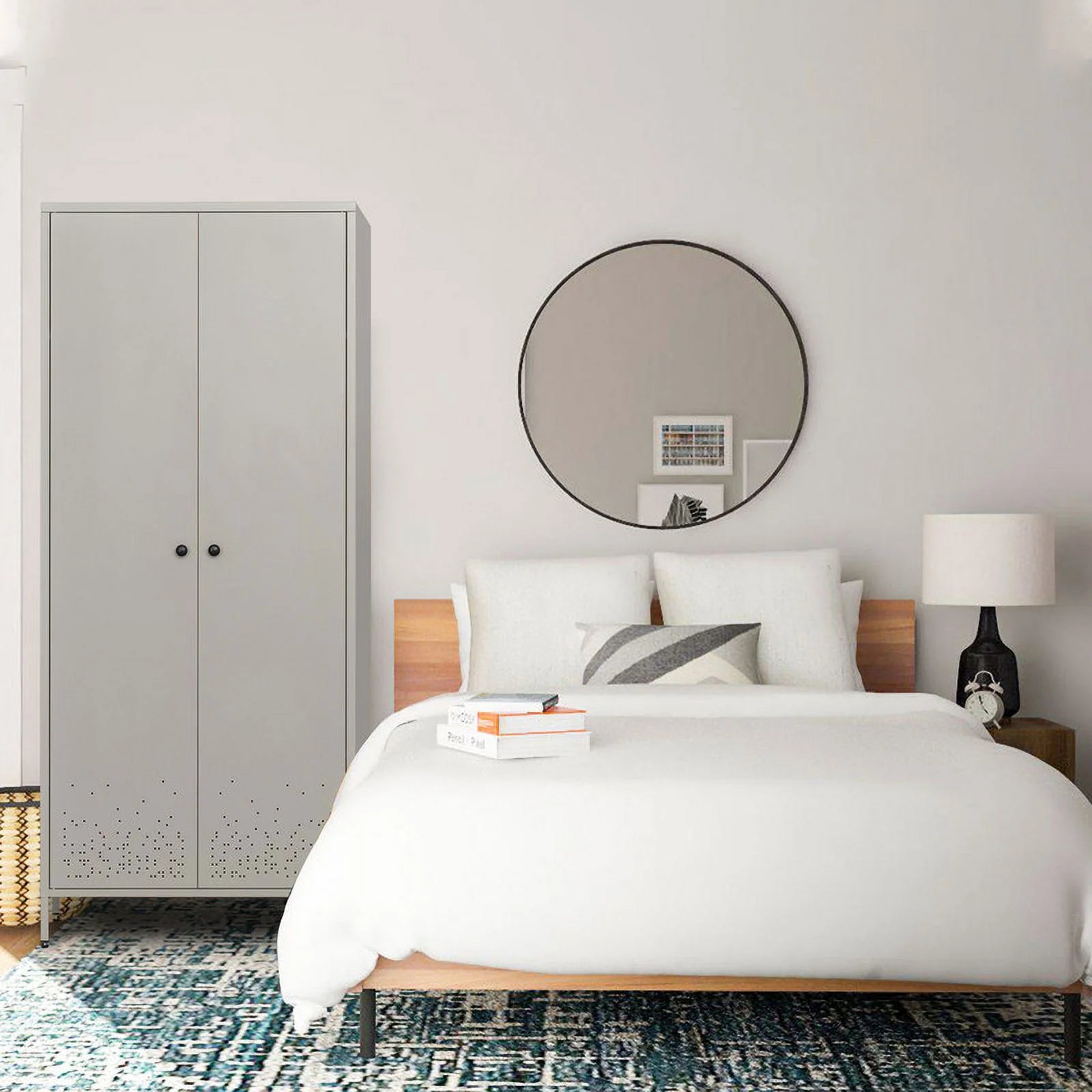 Gray Metal Storage Wardrobe Cabinet with Adjustable Hanging Rod M496