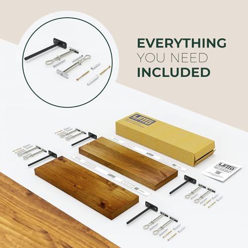 Solid Wood Floating Shelves, Set of 2, Honey Oak W34426