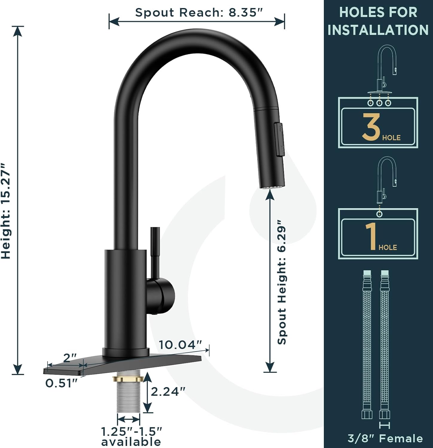 Black Kitchen Faucet with Pull Down Sprayer Stainless Steel High Arc Spout H420