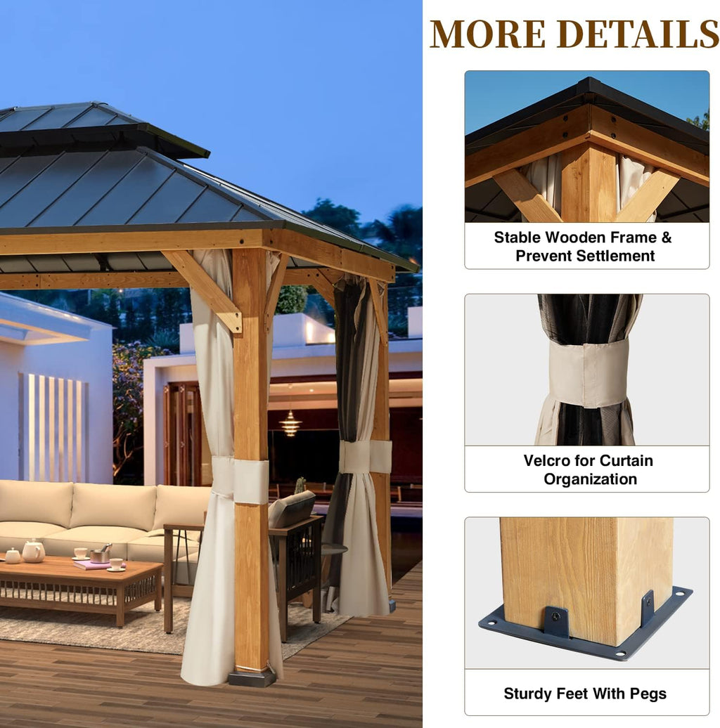 Solid Wood Gazebo with Metal Roof and Netting A120917