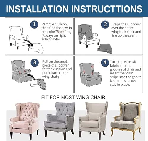 2 Pieces Stretch Spandex Wingback Chair Slipcovers A37176