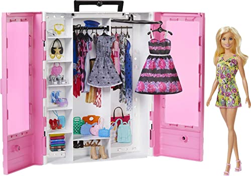 Blonde Fashion Doll & Pink Closet Playset with Clothes & 12 Accessories E42537