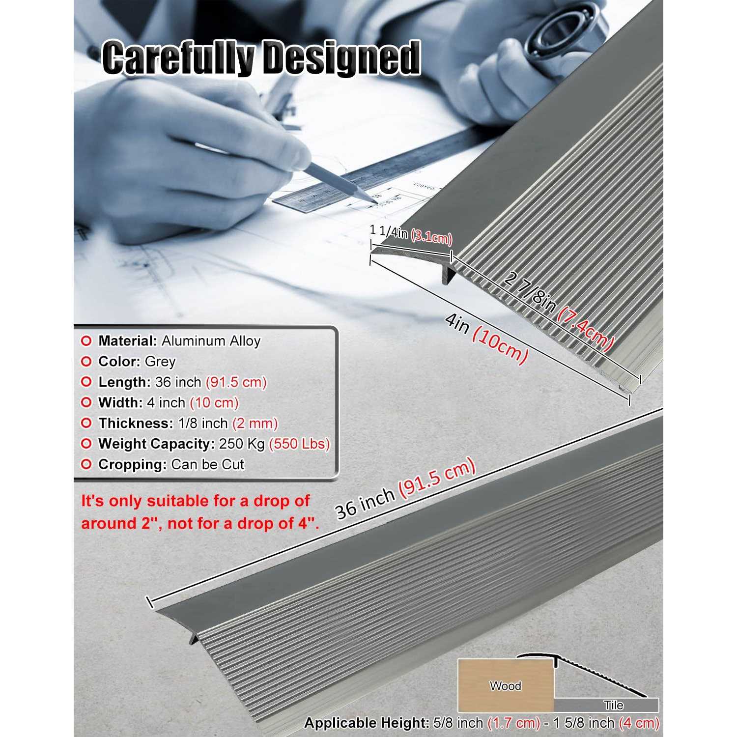 4 inch Aluminum Floor Transition Strip Threshold Ramp P834