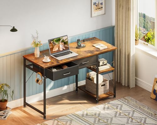 40 Inch White Small Computer Desk With Drawers & Power Outlet L185834