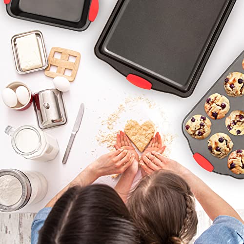 Black Non-Stick Carbon Steel Baking Sheet Set with Silicone Handles C54624